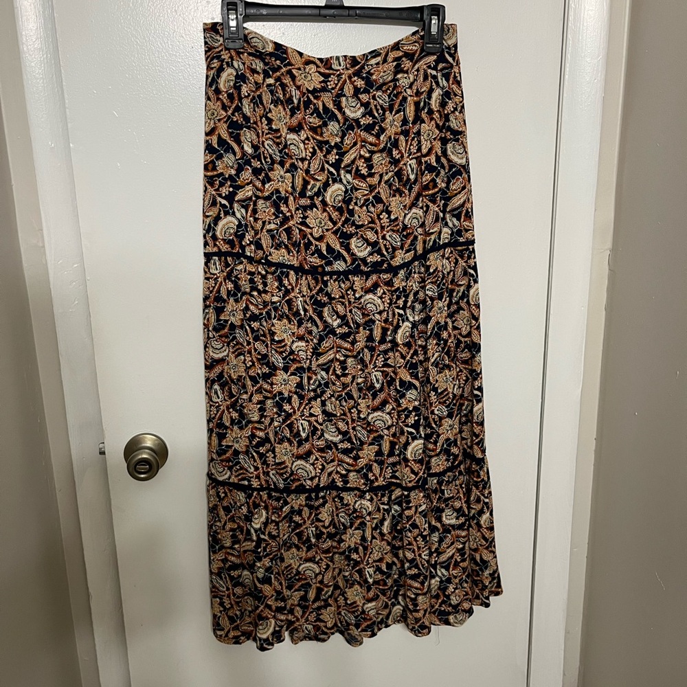 Wonderly Navy Blue and Brown Floral Maxi Skirt